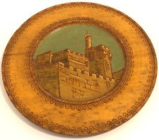 Vintage Hebrew Wood Tower Of David Hanging Plate Hand Crafted Israel Judaica picture