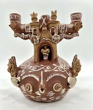 Vintage Peruvian Clay Luminary Candelabra Ceremonial/Peru Folk Art Candle/9”T picture