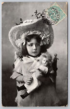 Antique French Postcard Large Hat Girl With Her Doll RPPC Posted Apr. 11, 1905 picture