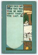 New Year Greetings Arts Crafts Winter Eds Signed Tuck's Beardstown IL Postcard picture