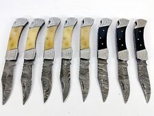 8pcs Custom Hand Forged Damascus Steel Hunting EDC Cleaver Folding Knife+ Sheath picture