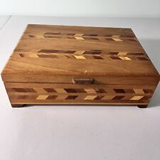 Vintage Wooden Geometric Inlay Keepsake/ Trinket Box picture