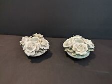 Vintage- Pair Of White Roses Porcelain Taper Candle Holders, 1940's picture