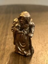Small Vintage Pewter Wizard Holding Owl Figurine 2” High. picture