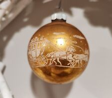 Vintage Shiny Brite Christmas Glass Ornament Carriage Ride Scene Gold 2.5