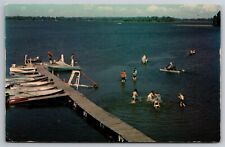 Birchwood Beach Resort Dock & Swimming Beach Frederic Wis Postcard C25 picture