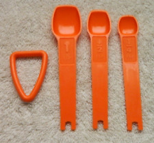 VTG Tupperware 3 Harvest Orange Measuring Spoons W/ D Ring Snap Off picture