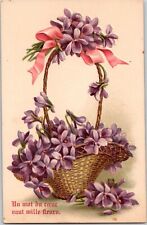 c 1910 Antique French Postcard Basket of Flowers Greeting Card picture