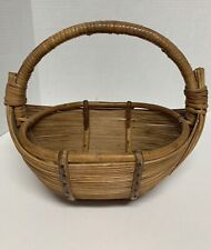 Vintage Handmade Rattan Boho Boat Basket Tack Nails Construction 10