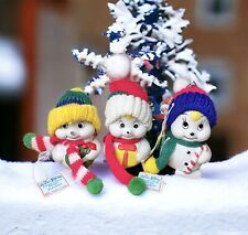 Vintage 1987 Giftco Snowman Porcelain Bell Christmas Tree Ornaments Set of 3 picture