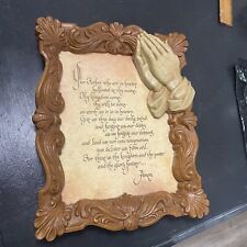 VINTAGE THE LORDS PRAYER 3D PRAYING HANDS ORNATE FAUX WOOD RESIN FRAME picture