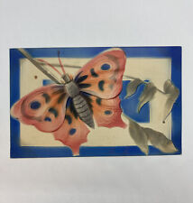 Butterfly Postcard Heavily Embossed Nicely Airbrush Pink Blue Border picture