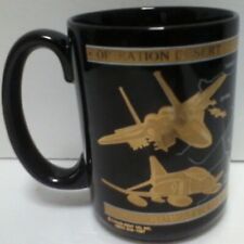 Operation Desert Storm Black Coffee Mug 22K Gold Tone Aircraft Borders 1991 VTG picture