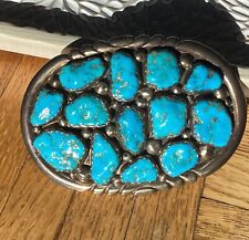 STUNNING Zuni Native Artisan Mahooty Large Sterling Turquoise Nugget Belt Buckle picture