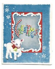 Vtg Christmas Card Little Lamb Bell Sending Greetings 1940s 50s  Stonybrook Line picture