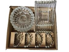 Vintage MCM Boxed Gift 8 Pressed Glass Ashtrays Salt Dips Dishes Bowls Cigarette picture
