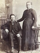Stern Looking Middle Aged Couple In Black 1880s Cabinet Photo Fairbury Illinois  picture