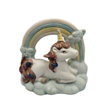Vintage 1960s Hand Painted Porcelain Unicorn Figurine w/ Rainbow and Clouds picture