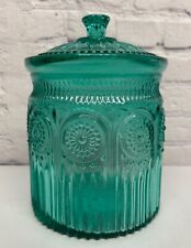 Pioneer Woman Adeline Cookie Biscuit Jar Canister Glass Large Turquoise Teal picture