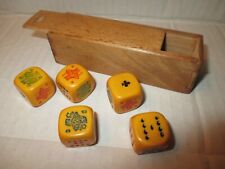 Antique Butterscotch Bakelite Poker Dice Set & Wood Box picture