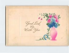 Postcard Good Luck Be With You Flower on a Vase Art Print Embossed Card picture