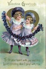 VALENTINE'S DAY - Two Girls and Garland Of Flowers Tuck Postcard - 1909 picture