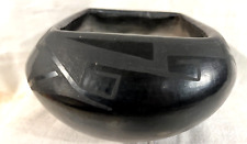 Antique San Ildefonso Pueblo Indian Black on Black Pottery Jar  1920-40s picture