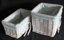 2 Simply Shabby Chic Blue Swirl Liner Vintage White Wicker Baskets picture