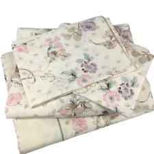 Vtg Cannon Queen Floral Flowers Rose Sheet Set w/ Pillowcases 50/50 Cottagecore picture