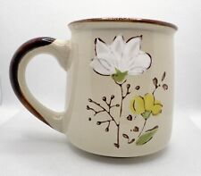 JMP Casualstone Korea Coffee Mug White/Yellow Flowers  #702 Vintage Stoneware picture