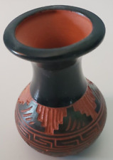 Navajo Minature Black Glazed Clay Pottery Signed Vase New Condition 3”H picture