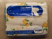NOS Vintage DAN RIVER Full Double FLAT Sheet Yellow Roses / White 50/50 No-Iron picture