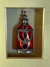 Antique Moroccan Red Glass Perfume Bottle Sprinkler W Emb/ Metal Overlay Framed picture