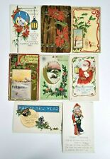 8 Early 1900's Christmas Postcards Wishes Greetings Children New Years Santa  picture