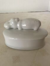 Vintage Fitz and Floyd White Ceramic Hippo Trinket Box with Daisies  picture