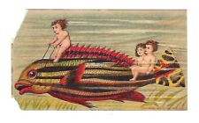 c1890 Victorian Trade Card Bankrupt Sale for Clothing, Fantacy Childred/ Fish picture