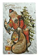 c1910 Santa Claus Tree  Doll Toys Sack Bag Mica Glitter Christmas P554 picture