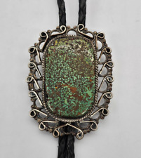 Vintage Navajo Turquoise Bolo, SPIDERWEB, Sterling LARRY MOSES BEGAY 2.25 x 1.75 picture