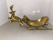 Vintage Brass Flying Reindeer Pulling Sleigh Made in India picture