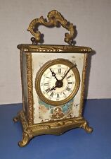 ANTIQUE FRENCH CARRIAGE CLOCK UNUSUAL PAINTED CASE, WORKING WITH ALARM AS-IS picture