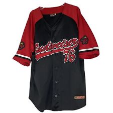 Budweiser Jersey Mens X Large Baseball Game Time Button Up Black Red Logo Back picture