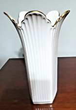 Lenox Meridian 11” Large Ribbed Vase Gold Trim picture