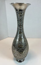 vintage metal vase hand etched picture