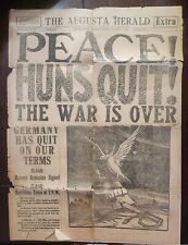 RARE November 7, 1918 The Augusta Herald PEACE HUNS QUIT THE WAR IS OVER, WWI picture