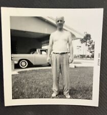 FOUND VINTAGE PHOTO PICTURE Shirtless Man In Front Of A Classic Antique Car picture