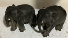 Pair of Vintage Carved Wooden Black Elephants - Ebony picture