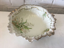 Antique Likely European Ceramic Shell Style Bowl w/ Oak Leaf Acorn & Floral Dec. picture