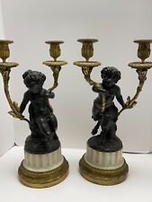 PAIR  ANTIQUE FIGURAL BRONZE GILT & MARBLE CANDELABRAS ATTRIBUTED  (CLODION) picture