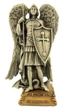 Pewter Saint St Michael the Archangel Figurine Statue Gold Tone Base, 4 1/2 Inch picture