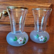 HAND PAINTED GOLD RIM VASES Vintage 1970s Glass OOAK 4 inches Tall by 2.5 Wide picture